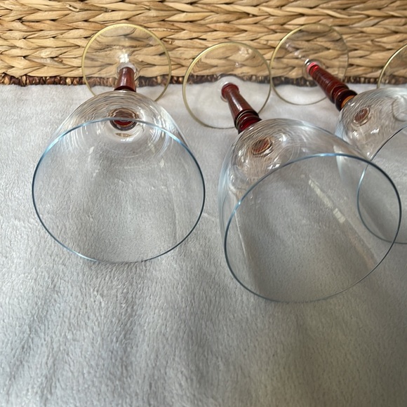 Pier 1 Imports Orbit Spice 16 Oz Red Gold Trim Stemware Glasses 4 HandPainted - Picture 10 of 10